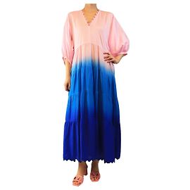Juliet Dunn Rosa Ombré Seidenkleid mit Volants - Größe M Silber