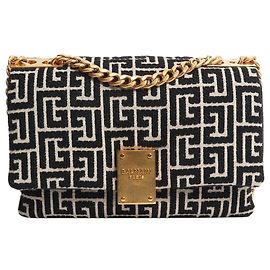 Balmain Bolsa 1945 Soft Monogram Flap preto e neutro Preto