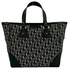 Christian Dior Trotter Muster Canvas Leder Tote Bag Schwarz