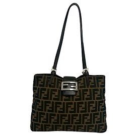 FENDI Vintage Zucca FF Pattern Canvas Leather Shoulder Bag Brown Black