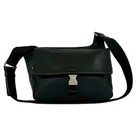 Borsa a tracolla in pelle nera e nylon Prada Nero