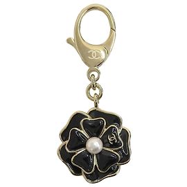 Porte-clés Chanel B25B Coco Mark Camellia Noir Doré