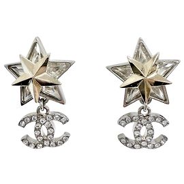 Pendientes Chanel C23S ABA907 Coco Mark Rhinestone Strass Estrella Crystal Swing Plata Dorado