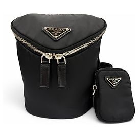 Bolso de Hombro Prada Nylon Cuero Re-Nylon Placa de Logotipo Triángulo Negro