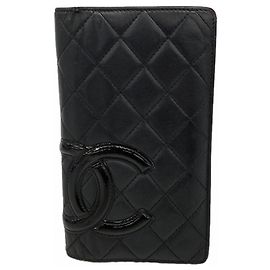 Chanel Cambon Langgeldbörse aus schwarzem Lammleder Schwarz
