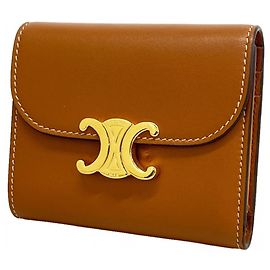 Céline Celine Triomphe Leather Tri-fold Wallet Brown