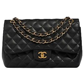 Borsa Chanel Classic Double Flap Jumbo in pelle nera Nero