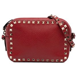 Borsa a tracolla Valentino in pelle di vitello granulata Rockstud rossa Rosso