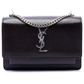 Saint Laurent Borsa a tracolla Sunset in pelle di vitello monogrammata marrone Small Marrone Marrone scuro
