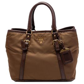 Borsa Prada Marrone Vitello Daino con bordi in Tessuto Marrone Cachi