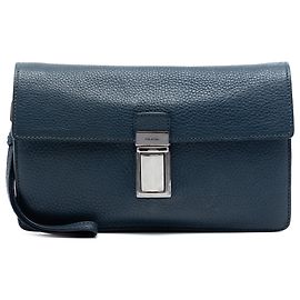 Pochette Prada Blue Vitello Daino Bleu Bleu foncé