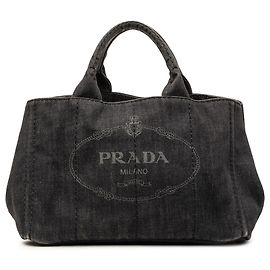 Prada Black Denim Canapa Logo Tote Schwarz