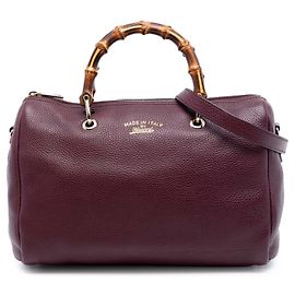 Bolsa Boston Gucci Red Medium em couro de bezerro Bamboo Shopper Vermelho Bordeaux
