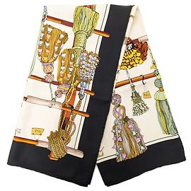 Sciarpa in seta bianca Passementerie Hermès 90 Bianco