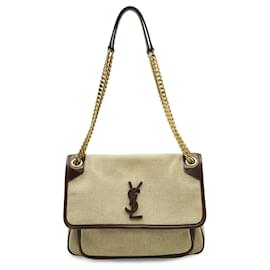 Yves Saint Laurent SAINT LAURENT PARIS YSL NIKI Sac à bandoulière à chaîne Medium Beige Marron foncé