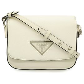 Pochette de mão em couro Saffiano marfim Prada Cru