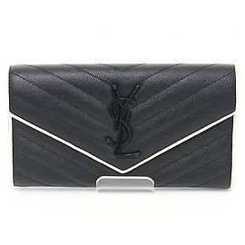 Saint Laurent Cassandra Matelassé Large Flap Wallet Black White