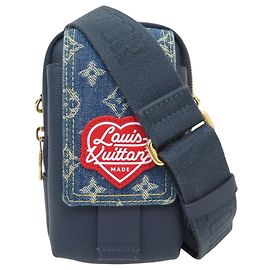 NEUF SACOCHE LOUIS VUITTON X NIGO DOUBLE PHONE M81060 CUIR MONOGRAM DENIM Bleu