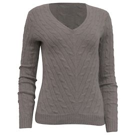 Ralph Lauren Strickpullover mit V-Ausschnitt aus hellgrauem Kaschmir mit Zopfmuster Grau