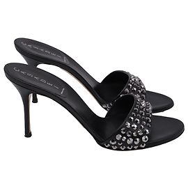 Casadei Crystal-Embellished Slide Sandal Heels in Black Leather  Black