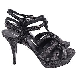 Yves Saint Laurent Saint Laurent Tribute Glittered Platform Sandals in Black Suede Black