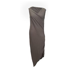 Robe midi drapée à col en V Rick Owens en coton gris Gris