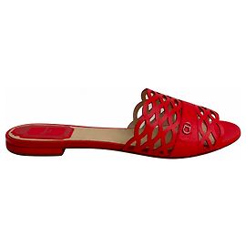 Sandálias Slide Dior Tattoo em couro vermelho com corte a laser Vermelho