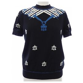 Hermès Hermes Strickware Wolle Knit36 Weiß Blau
