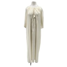Antik Batik langes Kleid weiß Baumwolle Weiß