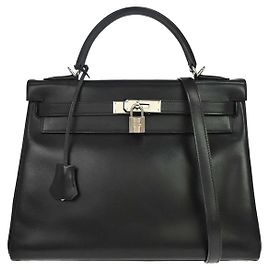 Hermès Hermes Kelly Handbag Black Box Calf with Palladium Hardware 32 Black