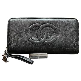 Chanel Long Wallet in Black Leather Black