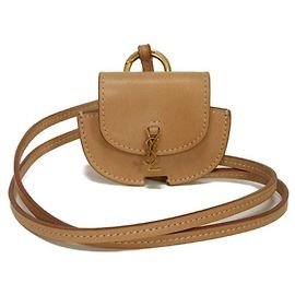 Yves Saint Laurent Beige Leather Keychain/AirPods Case Beige