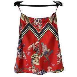 Etro Falda de Seda Roja Estampado Aves Tropicales Roja Otro