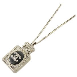 Chanel Lammfell-Halskette Schwarz Silber