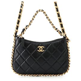 Borsa a tracolla Chanel in agnello con catena Nero