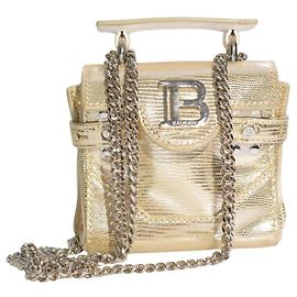 Balmain B-Buzz 23 Mini Bolsa Transversal Dourada Metálica Textura Lagarto Dourado