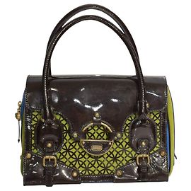 Gianni Versace Couture Sac à main Carla - Daim et Cuir Verni Marron Bleu Vert Violet