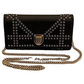 Dior Diorama Studded Black Leather Wallet on Chain Black