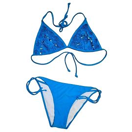 Autre Marque Biquíni de Triângulo Katia Azul com Rosas e Lantejoulas Azul