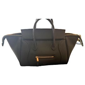 Céline Celine Nano Luggage Handbag in Black Grained Leather Black