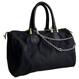 Dior Black Monogram Canvas Bowling Bag Black Navy blue Gold hardware
