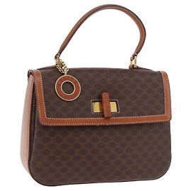 Céline Bolsa CELINE Macadam Canvas PVC Couro Marrom Ouro Auth 185642 Marrom Dourado