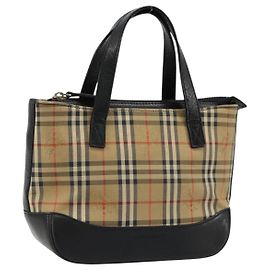 Bolsa de mão BURBERRY Nova Check em lona e couro bege com detalhes dourados Auth ka4713A Bege Dourado