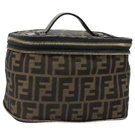 FENDI Zucca Canvas Kosmetiktasche Schwarz Braun Auth 184799 Braun Schwarz