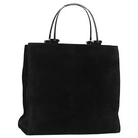 Sac à main GUCCI Daim Noir Argent 002 1025 Auth 184500 Noir Argenté