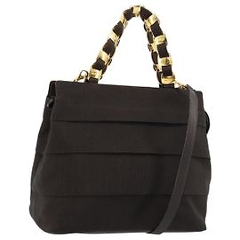Bolsa Salvatore Ferragamo Vala em lona e couro 2 formas Marrom Dourado Auth ka4658A Marrom Dourado