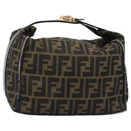 FENDI Zucca Canvas Vanity Hand Bag Black Brown Auth 184898 Brown Black