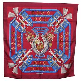 Hermès HERMES Carré 90 Sciarpa "aux champs" Seta Rossa Auth 183130 Rosso