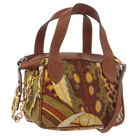 Bolsa Salvatore Ferragamo em lona e couro 2way marrom dourado Auth am11858A Marrom Dourado