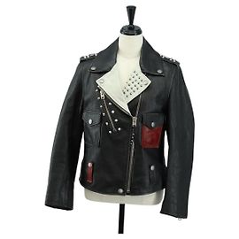 Coach x Disney Double Riders Jacket Leather Black Auth 167402M Black